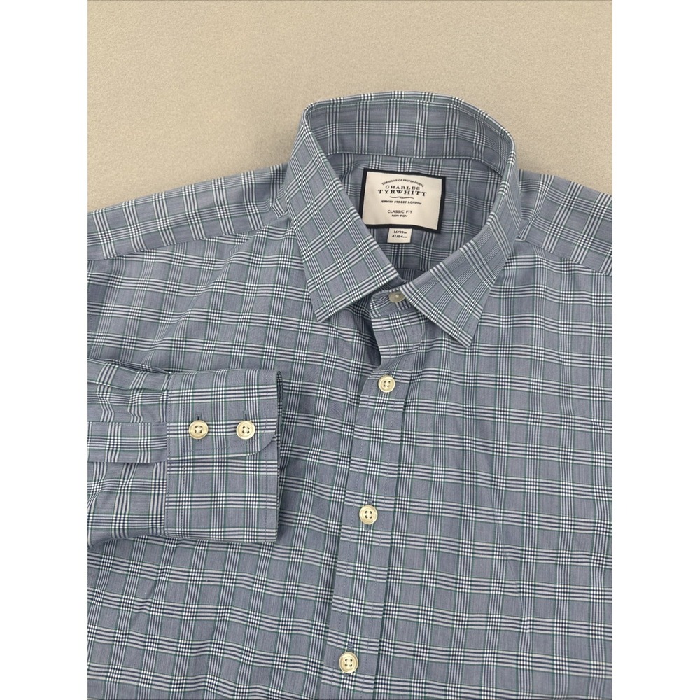 Charles Tyrwhitt Non-Iron Classic Fit Dress Shirt Mens 16-33‎ Blue Plaid